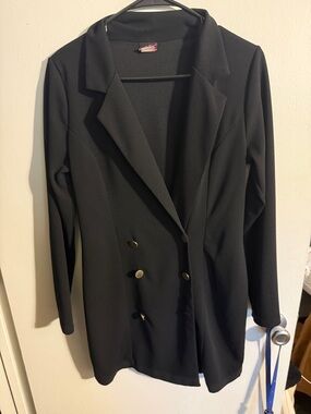 Black Double-Breasted Women's Blazer Coat